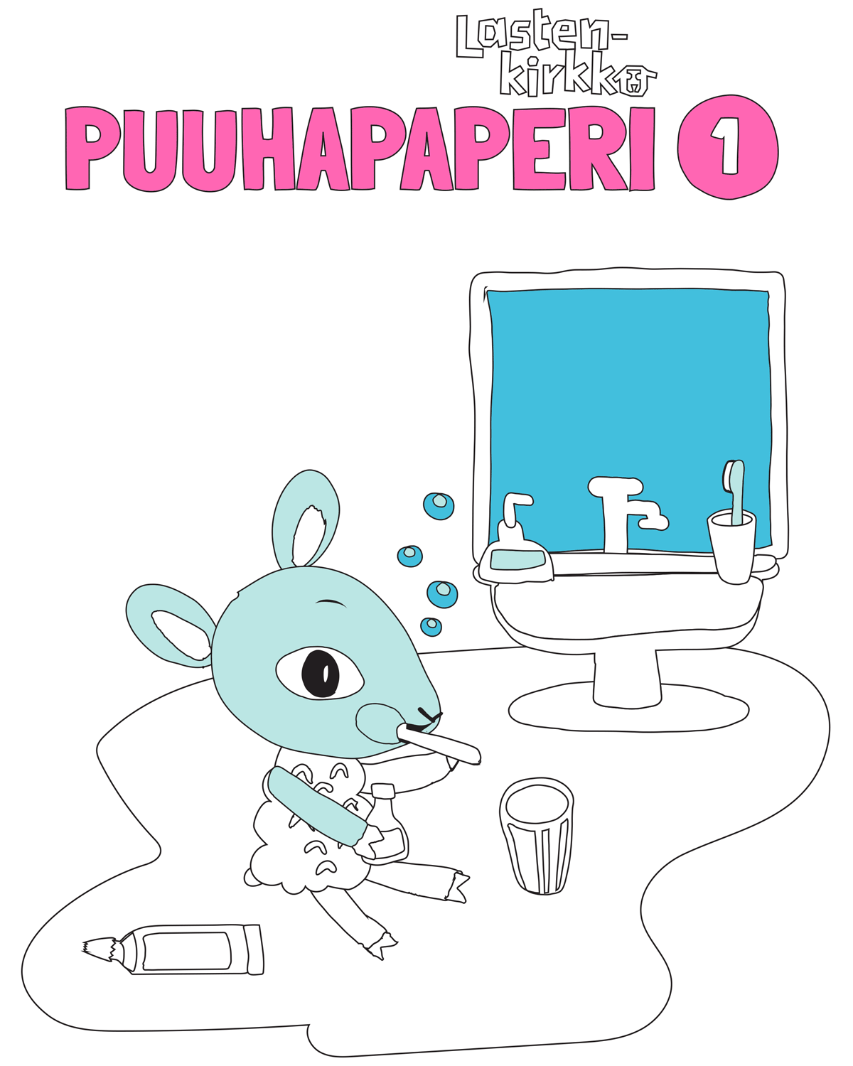 Päkä istuu ja harjaa hampaita.