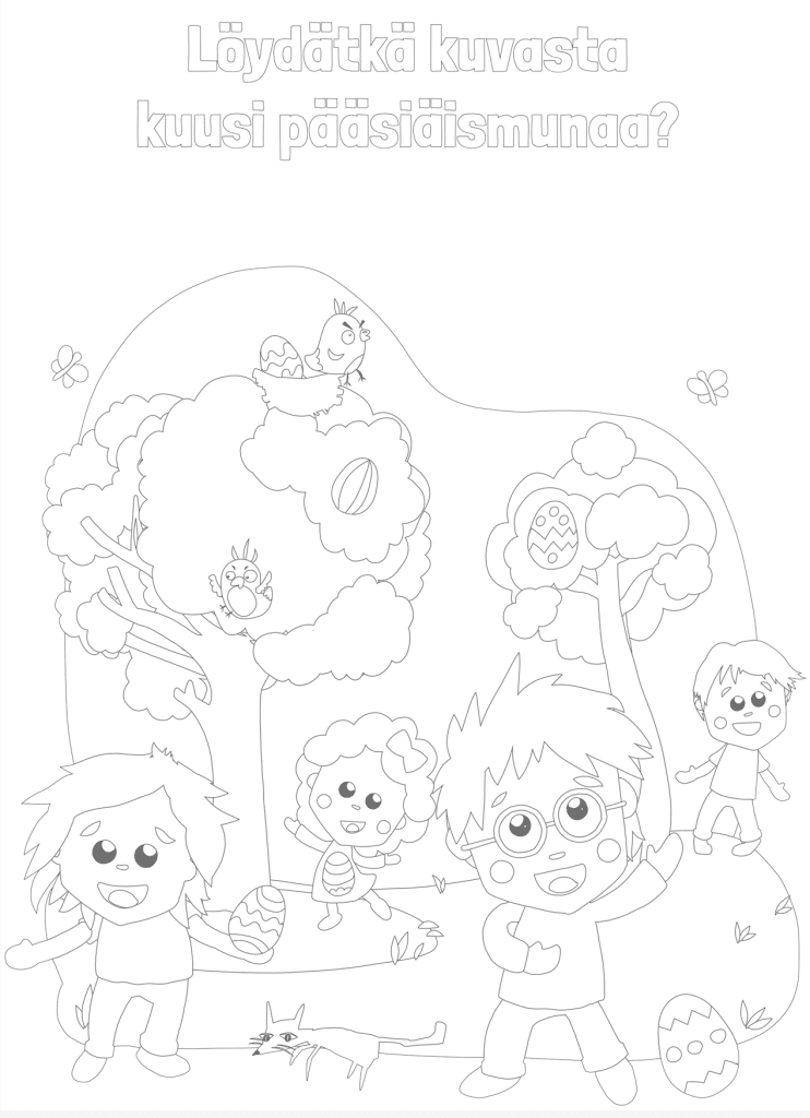 Lapset etsivät pääsiäismunia ulkona.