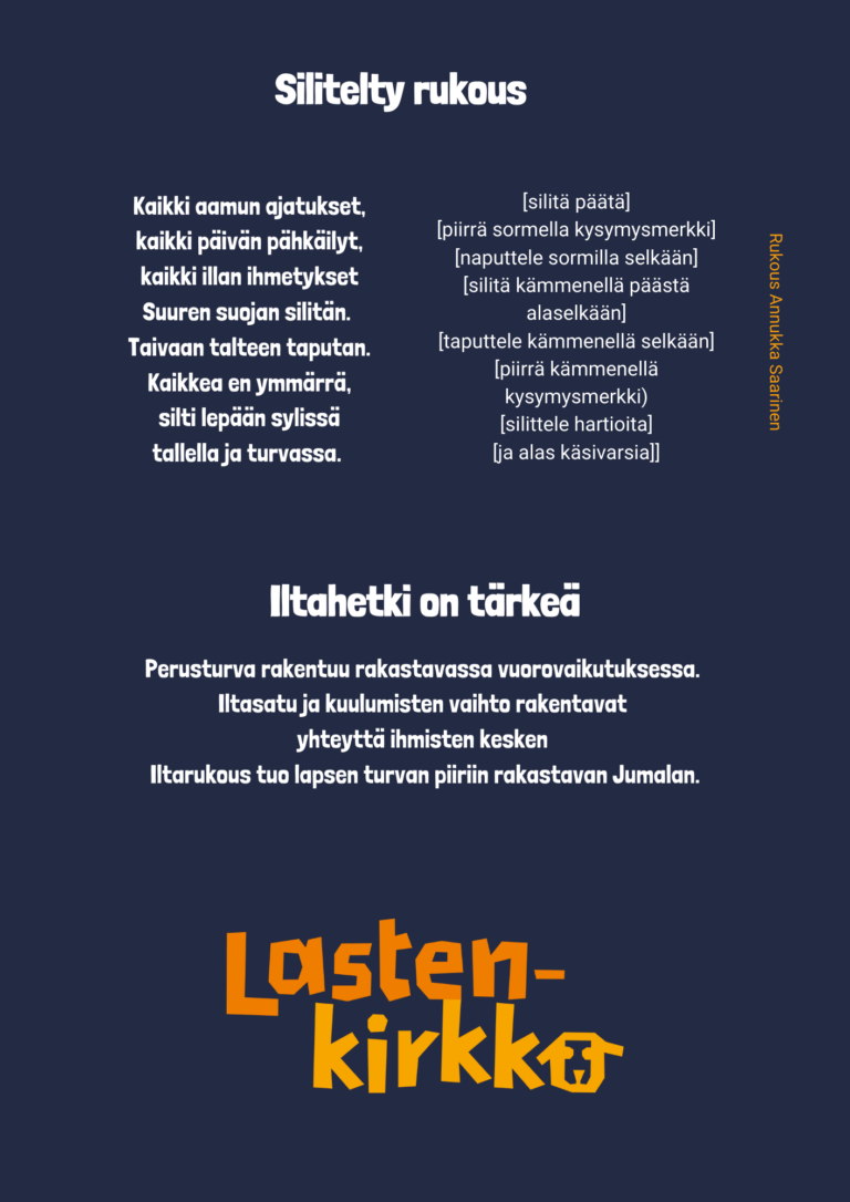 Iltahetki Päkän ja Pulmun kanssa 25 SIliteltävä iltarukousteksti Annukka Saarinen