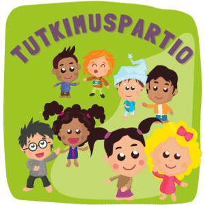 Piirroskuvassa lapsia tutkimusretkellä yhdessä. Otsikko Tutkimuspartio